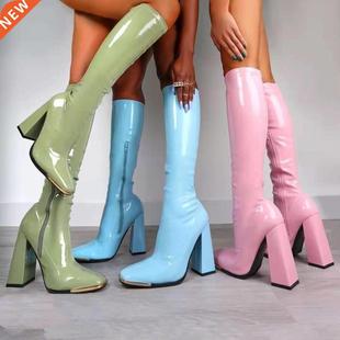 Woman Boots Square Heel Knee-High Classic Square Toe Boots P