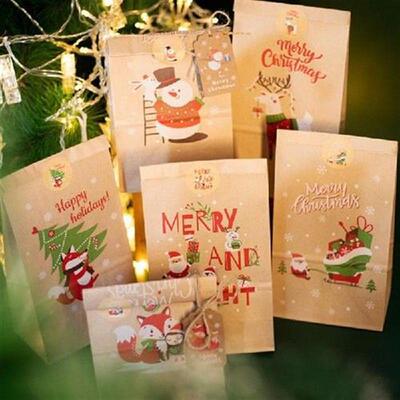 24Pcs Merry Christmas Paper Gift Bag Santa Claus Snowflake