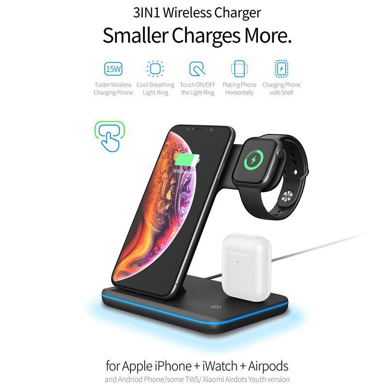 2021 new 3 in 1 wireless charging stand for iwatch iphone 1