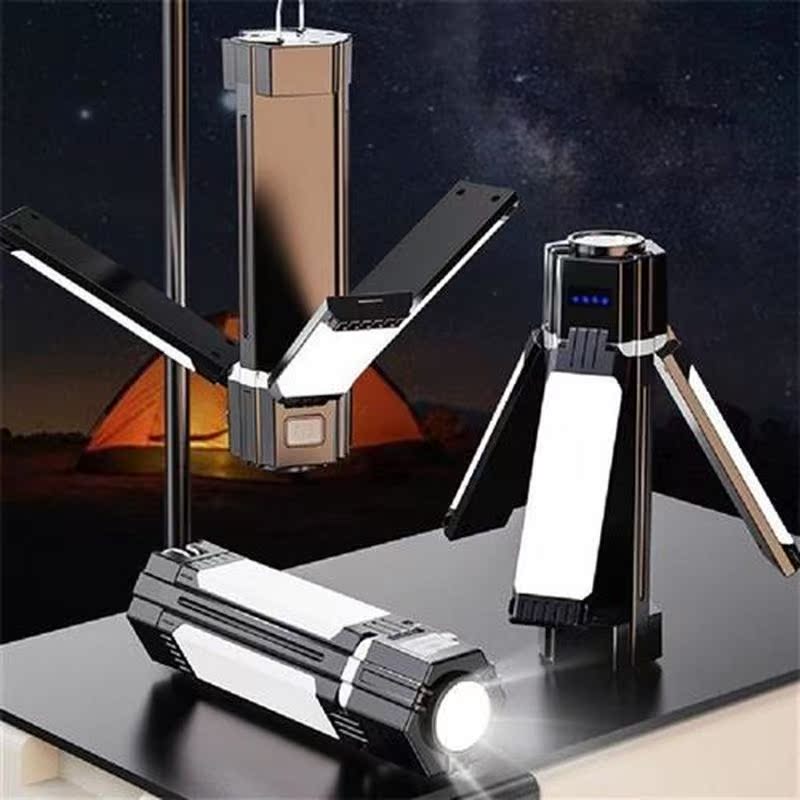 LED COB Camping Flashlight Dual Light Source USB Foldable