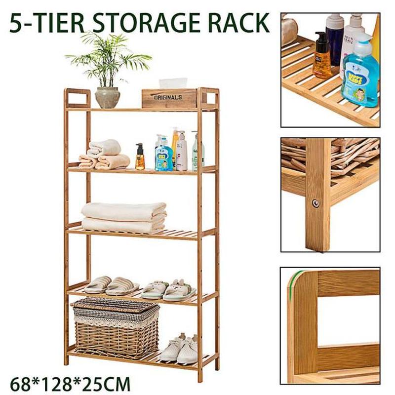 5-tier Bamboo Storage Rack Kitchen Spice Rack Book Seasoning