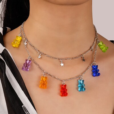 Candy Color Stars Hearts Gummy Mini Bear Chain Necklaces for