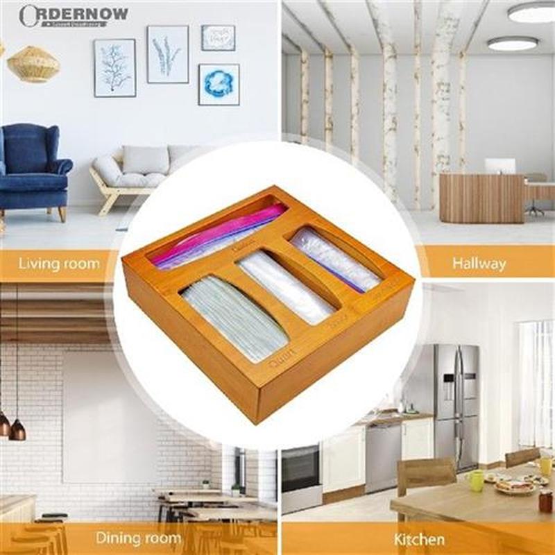 Drawer Storage Organizer Bamboo Wood Kitchen Food Holder