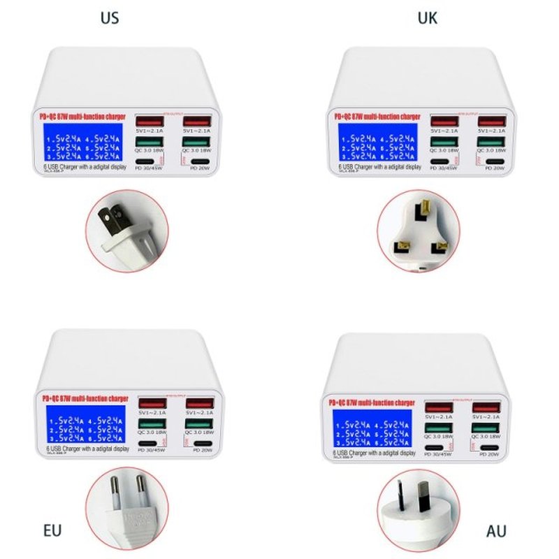 Multiple USB Charger 6-Port Type C PD 45W QC3.0 USB 18W Inte