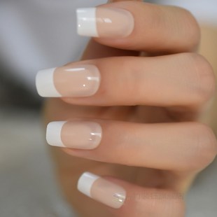 White French Natural Nude False Nails Manicure Square Press