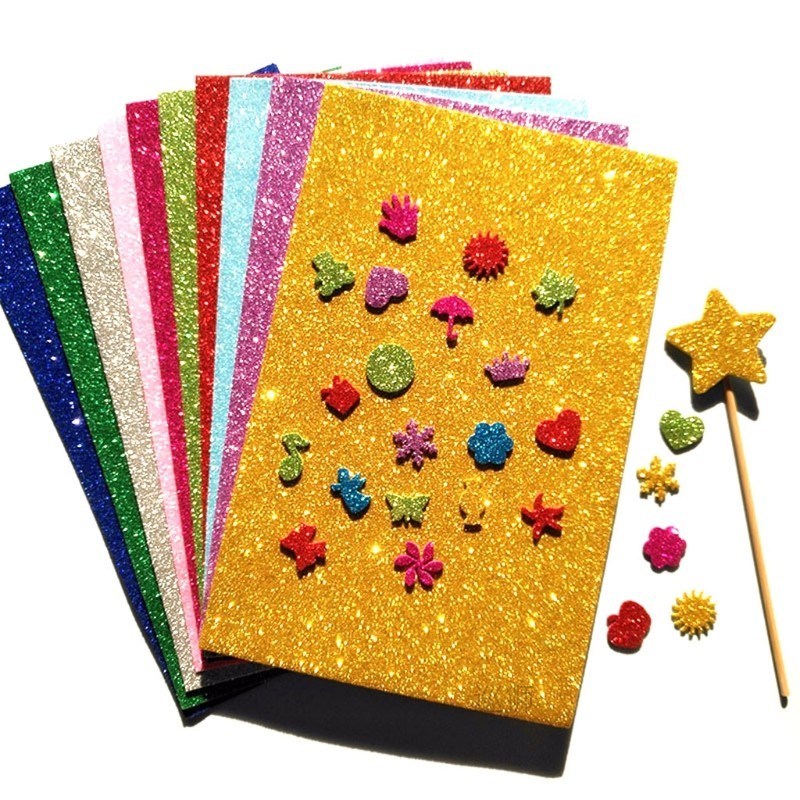 10Pcs/Pack A4 Powder Glitter EVA Foam Paper Sponge Sheet Han