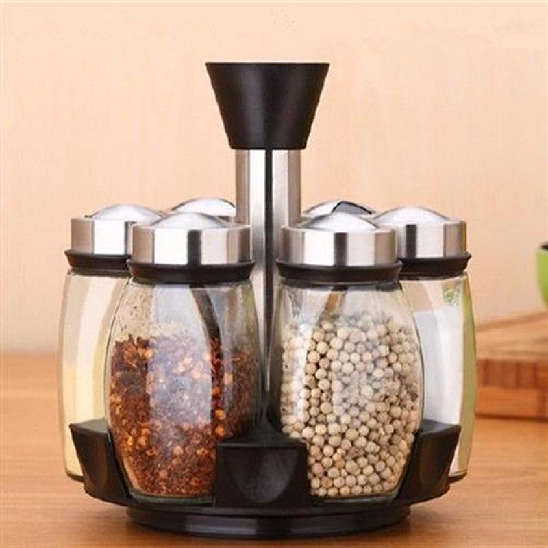 6pcs/set Condiment Pepper Salt Cruet Stainless Steel