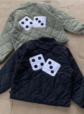 22FW Patched Dice Quilted Liner Jacket Dice Zipper Cotton Ja