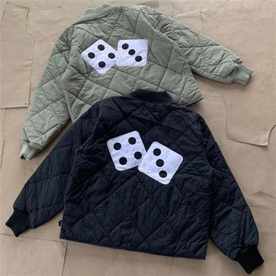 22FW Patched Dice Quilted Liner Jacket Dice Zipper Cotton Ja