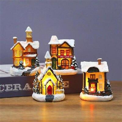 Christmas LED Lighted Miniature Snow House Resin Ornament