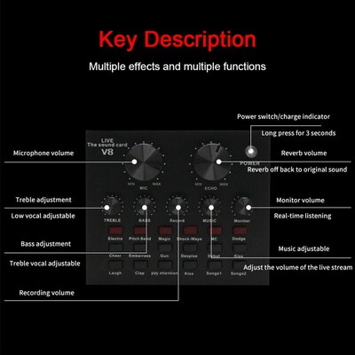 V8 External Sound Card Audio Set Interface Microphone Record