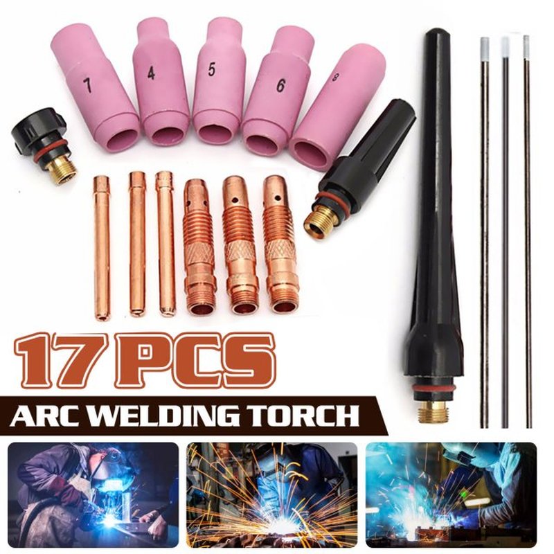 17Pcs TTIG Welding Torch Cup Collet Body Nozzle Tungsten Kit