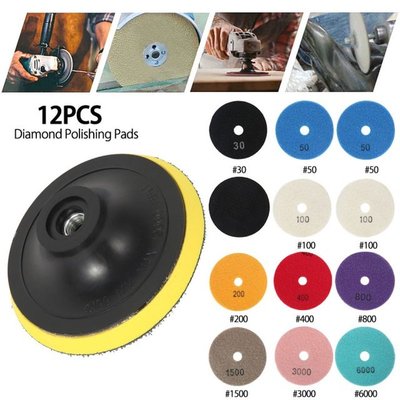 12pcs 4Inch Diamond Polishing Pad Kit 100mm Dry/Wet Polishin