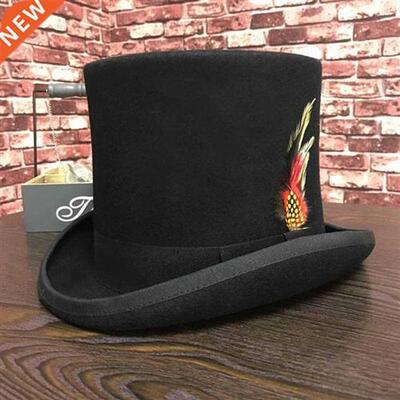 Black Men Woolen Fedora Hat Flat Mad Hatter Top Hat Traditio