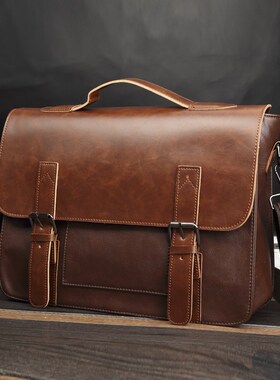 Bag men's Leather briefcase Male man laptop bag natural