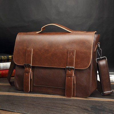 Bag men's Leather briefcase Male man laptop bag natural