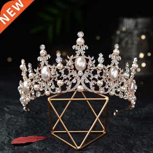 Plated Crystal Pearls Baroque Tiaras Silver Bridal Luxury
