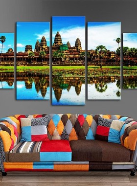 5 Panels Angkor Wat Modern Wall Art  Wall Decor Home Decorat