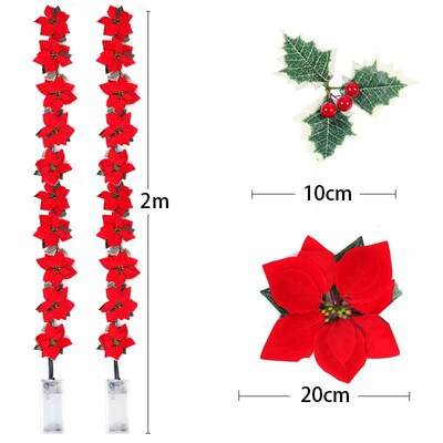 2m 10LED Christmas Poinsettia Flowers Decorations Garland St