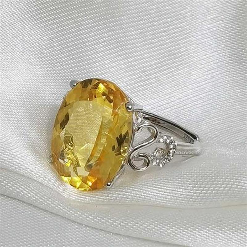 Real 925 Sterling Silver High-quality Citrine Large Elliptic