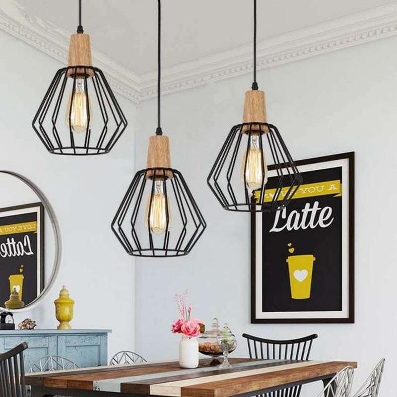 Modern Nordic Pendant Lights Black Iron Retro Loft Cage Pyra