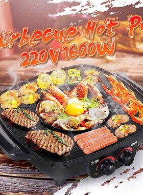 220V 1600W 2-in-1 Electric Multi Cooker Barbecue Pan Hot Pot