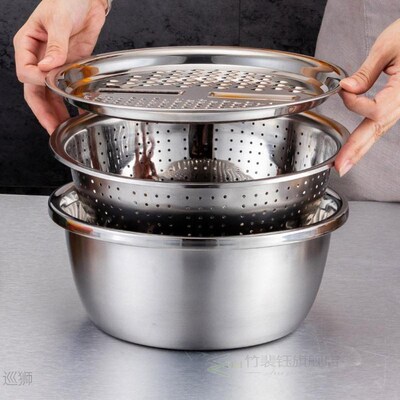 Stainless Steel Basin Colander Grater Salad Maker Bowl Strai