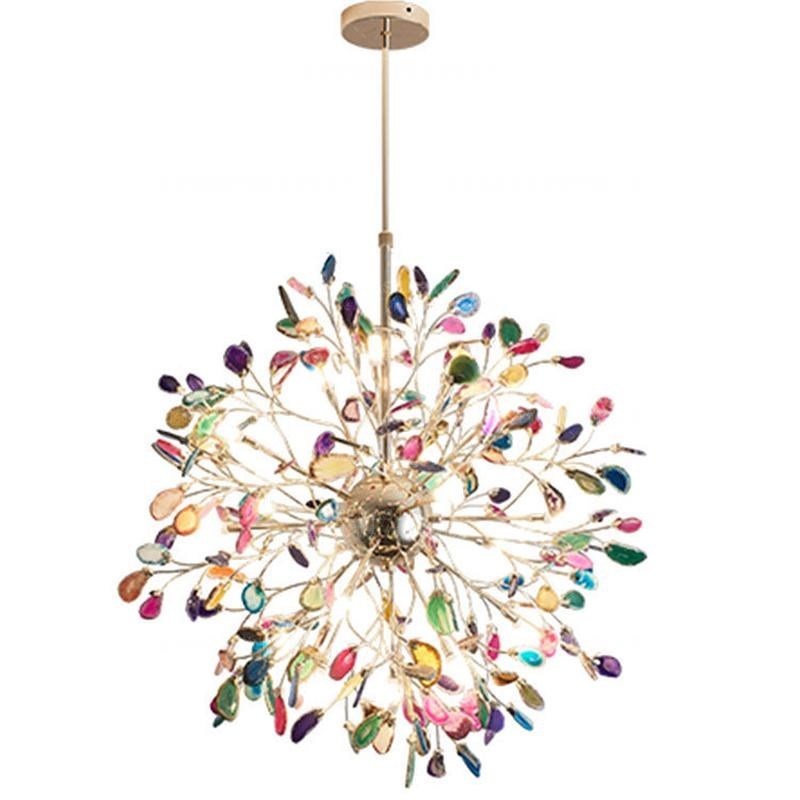 Globe LED chandelier agate blue/green/purple/pink agate chan