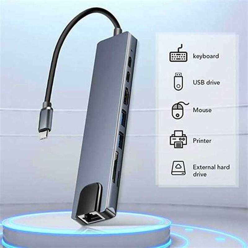 USB Type-C Hub to 4K HDMI-Compatible RJ45 USB SD/TD Card Rea