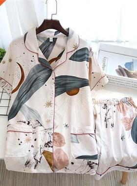 JULYS SONG Viscose Women Pajamas Casual Turn-down Colla