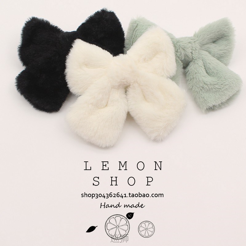 Plush hairpin bow spring clip female autumn and winter lovel