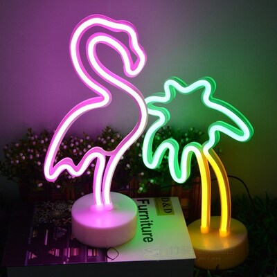 LED Decoration Neon Light Sign Table Lamp Flamingo Cactus Un