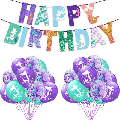 Happy Birthday Banner Mermaid Girl Birthday Mermaid Garlands