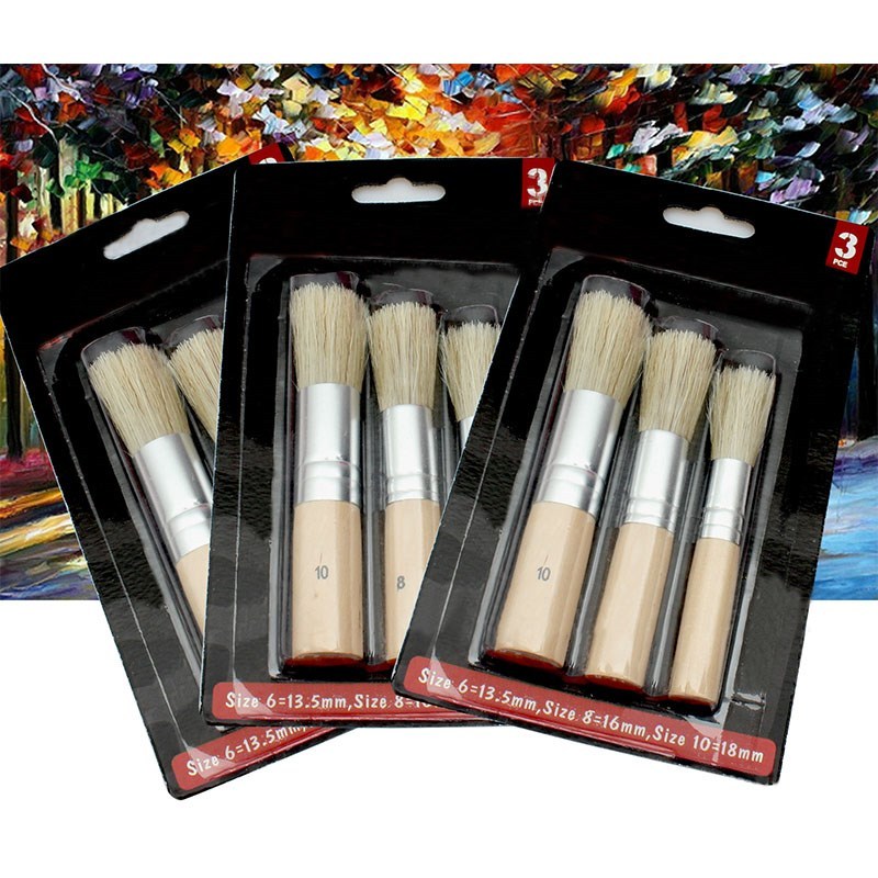 3Pcs/Set Wooden Stencil Brush Chalk Paint Natural Pure Hog