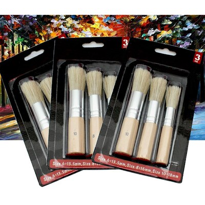 3Pcs/Set Wooden Stencil Brush Chalk Paint Natural Pure Hog
