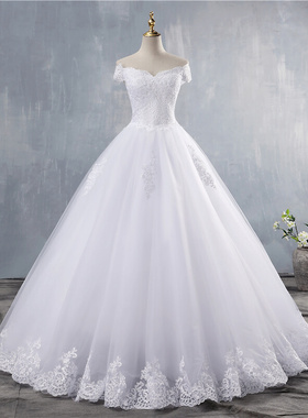 ZJ9143   White Ivory Lace Appliques Ball Gown Cheap Off The