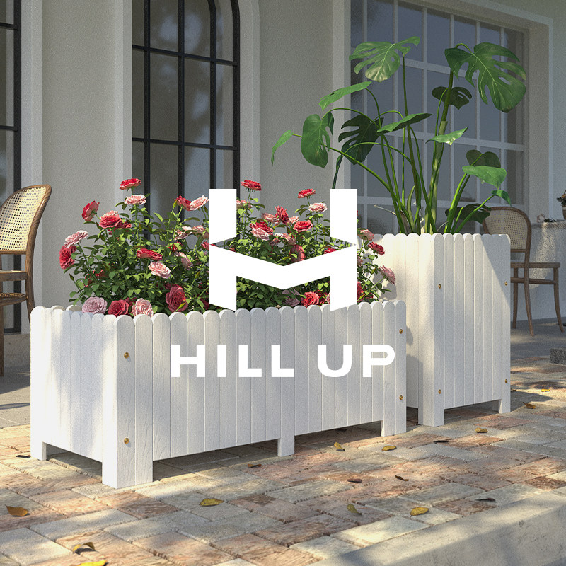 户外花箱室外防腐木庭院花盆长方形白色种植箱阳台天台种菜专用箱