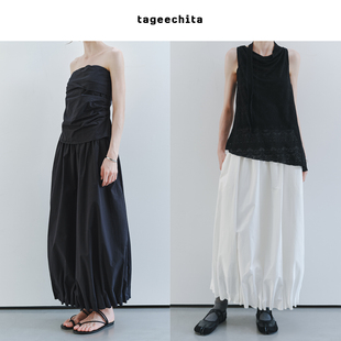 TAGEECHITA 极简风荃棉立体褶定型花苞下摆宽松紧腰廓形半身裙