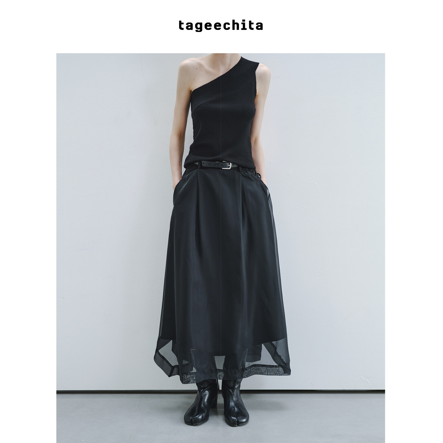 TAGEECHITA 光影透感薄纱层次设计西装式显瘦半身裙A字伞裙