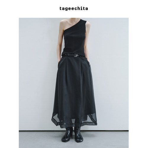 TAGEECHITA 光影透感薄纱层次设计西装式显瘦半身裙A字伞裙