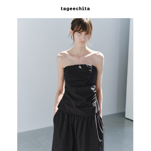 TAGEECHITA 暗格纹理轻薄透气修身显瘦裹胸式褶皱小衫抹胸上衣