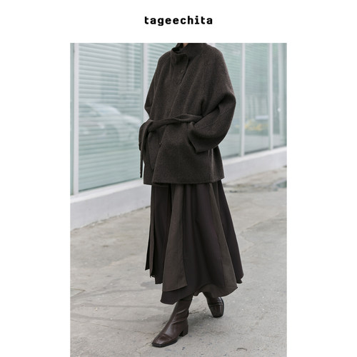 TAGEECHITA 解构多片式量感立体半身裙不规则宽松A字棕色长裙