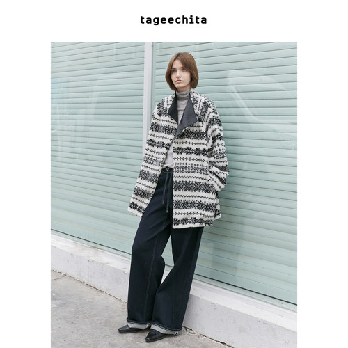 TAGEECHITA 费尔岛松感廓形外套毛绒夹克秋冬加厚保暖加绒上衣