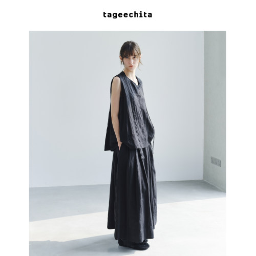 TAGEECHITA 天丝垂感飘带荡领解构设计宽松无袖背心小衫上衣