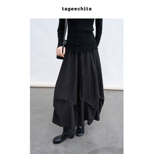 TAGEECHITA 莱赛尔面料 凉爽垂感立体褶松紧腰花苞半身裙A字长裙