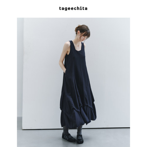 TAGEECHITA 细纹丝光料立体剪裁艺术感A字花苞无袖吊带连衣裙