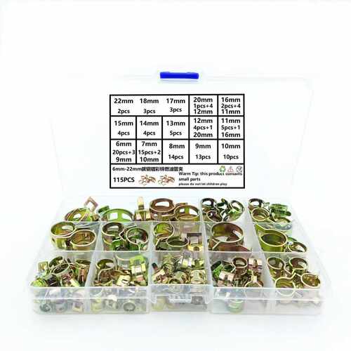 爆款 115PCS 6mm-22mm彩锌燃油管夹CPU燃油软管夹卡箍组合件