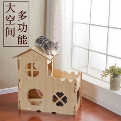 新款猫窝房子实木质猫爬架双层猫别墅木箱猫咪产房猫抓板狗窝四季