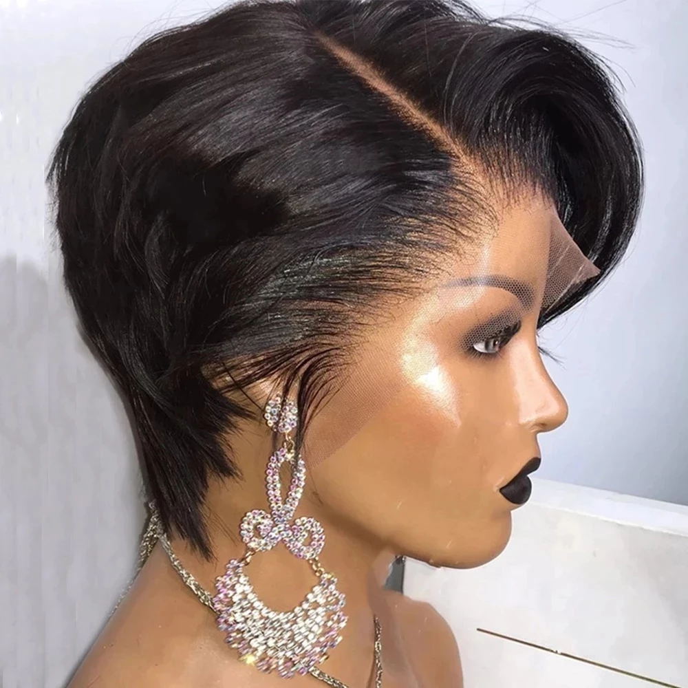 真人发蕾丝头套头短假发 pixie cut bob lace human h wig