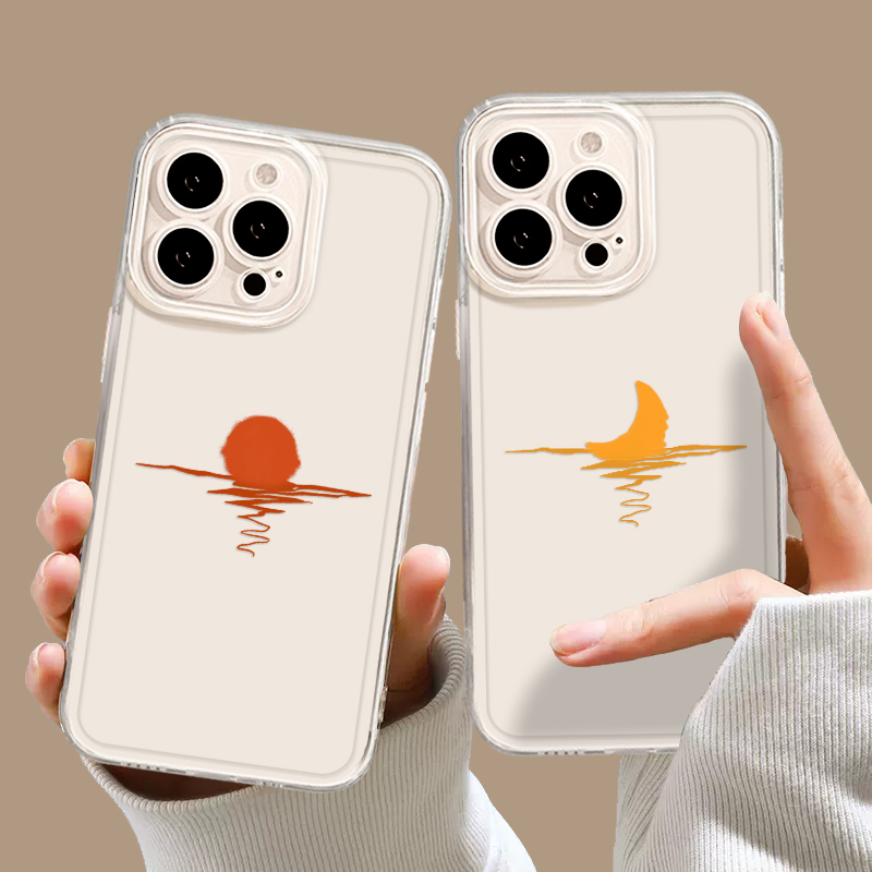 太阳月亮简约情侣手机壳适用